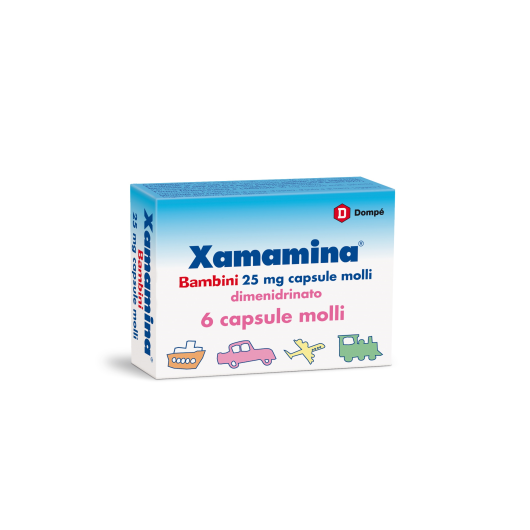 Xamamina Bambini  - Dompé - 6 capsule molli - Farmaco per bambini antinausea e antiemetico utile in caso di cinetosi