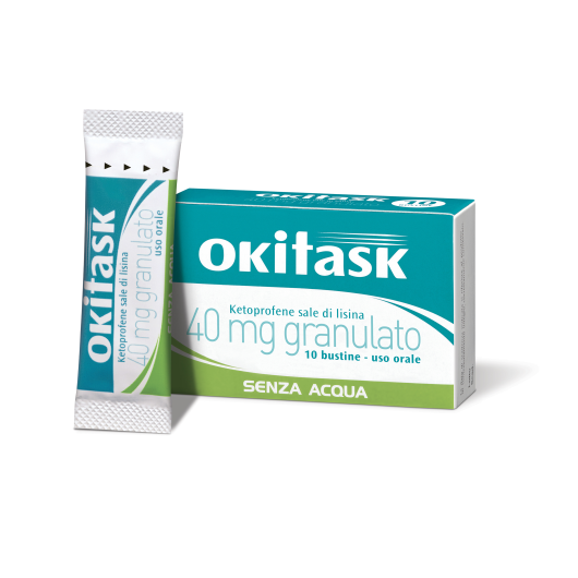 Okitask 40 mg - Dompé - 10 Bustine - Farmaco utile nel trattamento dei dolori come mal di testa, mal di denti, nevralgie, dolori mestruali, dolori muscolari e osteoarticolari