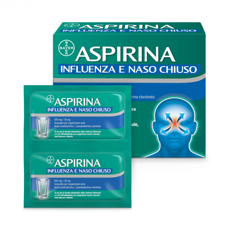 Aspirina Influenza e Naso Chiuso - Bayer - 20 bustine - Aspirina ad azione antidolorifica, antinfiammatoria e antipiretica