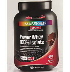Power Whey 100% Isolate (Cioccolato) - Massigen Sport - Barattolo da 750 grammi - Proteine isolate (pure) per il mantenimento della massa muscolare