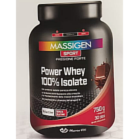 Power Whey 100% Isolate (Cioccolato) - Massigen Sport - Barattolo da 750 grammi - Proteine isolate (pure) per il mantenimento della massa muscolare