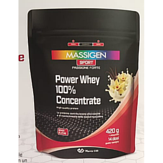 Power Whey 100% Concentrate (Vaniglia) - Massigen Sport - Busta da 420 grammi - Proteine concentrate per la crescita della massa muscolare