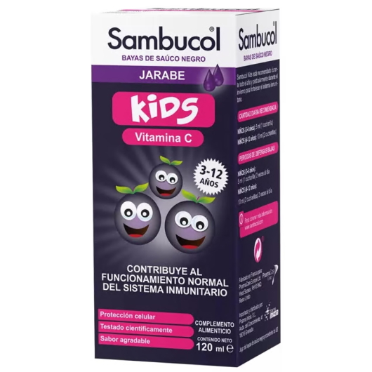 Sambucol Kids- Estratto Liquido da bere - 120 ml - Integratore alimentare a base di sambuco nero per il supporto del sistema immunitario