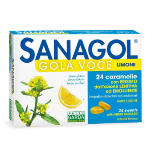 Sanagol - Gola Voce (Limone) Senza zucchero - Named - 24 caramelle - Integratore alimentare per il benessere della gola 