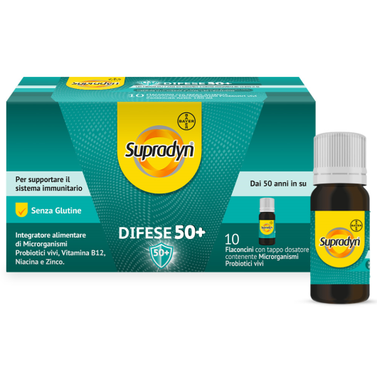 Supradyn Difese 50+ - Bayer - 10 flaconcini - Integratore alimentare formulato per sostenere le difese degli adulti con oltre 50 anni