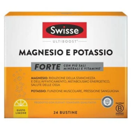 Swisse Magnesio Potassio Forte 24 Bustine – Integratore per Sport e Stanchezza con Vitamina C, Zinco e Ferro: Recupero Muscolare ed Energia
