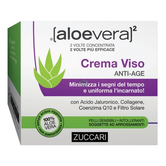 Crema Viso Anti-age - Zuccari - Vasetto da 50 ml - Crema viso anti-age a base di Aloe vera, Acido Ialuronico, Collagene e coenzima Q-10