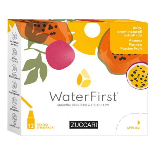 WaterFirst Ananas Papaya Passion Fruit - Zuccari - 12 stick-pack - Aromatizzatore per acqua con veri aromi estratti da fiori, frutta e piante