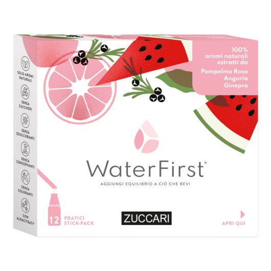 WaterFirst Pompelmo Anguria Ginepro - Zuccari - 12 stick-pack - Aromatizzatore per acqua con veri aromi estratti da fiori, frutta e piante