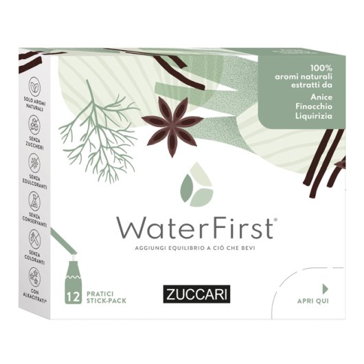 WaterFirst Anice Finocchio Liquirizia - Zuccari - 12 stick-pack - Aromatizzatore per acqua con veri aromi estratti da fiori, frutta e piante