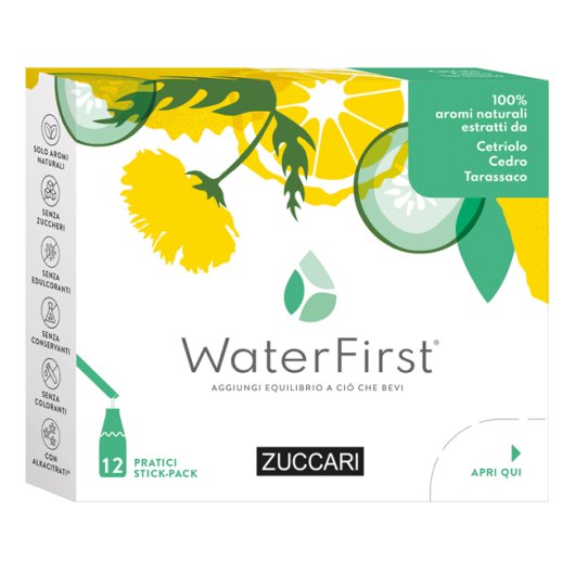 WaterFirst Cetriolo Cedro Tarassaco - Zuccari - 12 stick-pack - Aromatizzatore per acqua con veri aromi estratti da fiori, frutta e piante