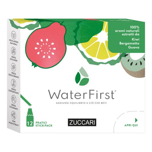 WaterFirst Kiwi Bergamotto Guava - Zuccari - 12 stick-pack - Aromatizzatore per acqua con veri aromi estratti da fiori, frutta e piante