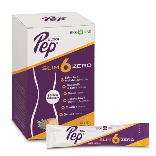 Ultra Pep Slim 6 Zero (Ananas) - Bios Line - 20 stick - Integratore alimentare da bere che aiuta a controllare il peso