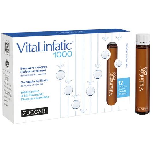 VitaLinfatic 1000 - Zuccari – 12 Flaconcini - Integratore Drenante e per il Microcircolo con Diosmina Micronizzata, Nopal e Rusco VitaLinfatic 1000 - Zuccari – 12 Flaconcini - Integratore Drenante e per il Microcircolo con Diosmina Micronizzata, Nopal e Rusco