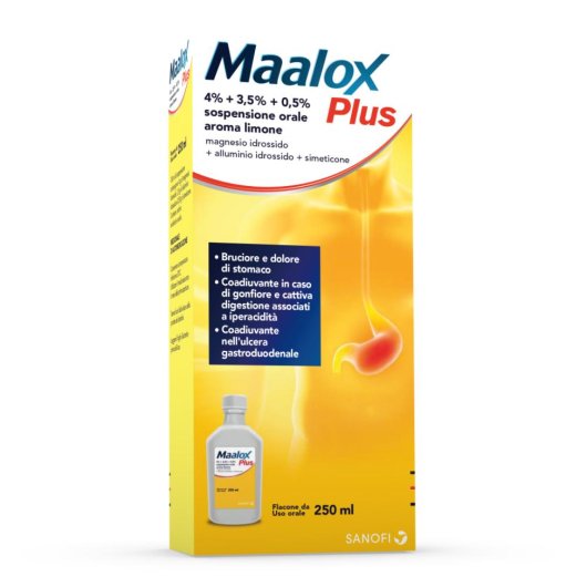 Maalox Plus - Opella - Flacone da 250 ml - Coadiuvante nell'iperacidità gastrica e nelle dispepsie da iperacidità anche in presenza di meteorismo