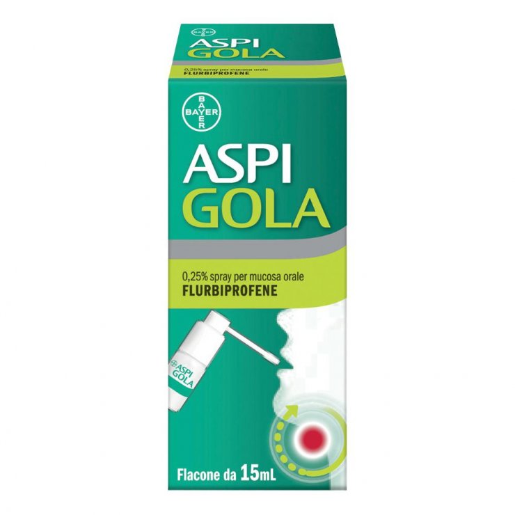 Aspi Gola - Flurbiprofene per Gola infiammata - Bayer - Spray da 15 ml - Medicinale spray per trattare l'infiammazione di gola, bocca e gengive
