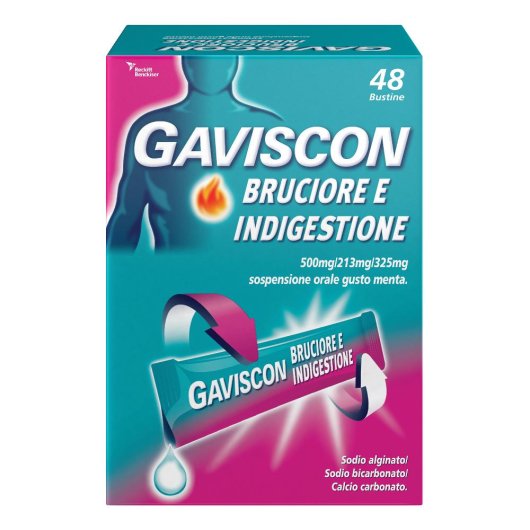 Gaviscon Bruciore e Indigestione Sospensione Orale Gusto Menta 48 Bustine Gaviscon Bruciore e Indigestione Sospensione Orale Gusto Menta 48 Bustine