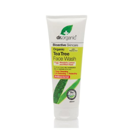 Dr Organic - Tea Tree Face Wash - Optima Naturals - Flacone da 200 ml - Detergente viso per pelli grasse e inclini alle macchie