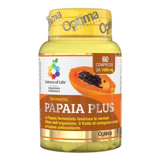 Colours of Life - Papaia Plus - Optima Naturals - 60 compresse - Integratore alimentare con 85% di Papaia fermentata