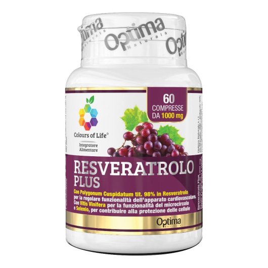 RESVERATROLO PLUS - Colours of Life - Optima Naturals - 60 compresse - Integratore alimentare che aiuta a regolare la funzionalità dell'apparato cardiovascolare