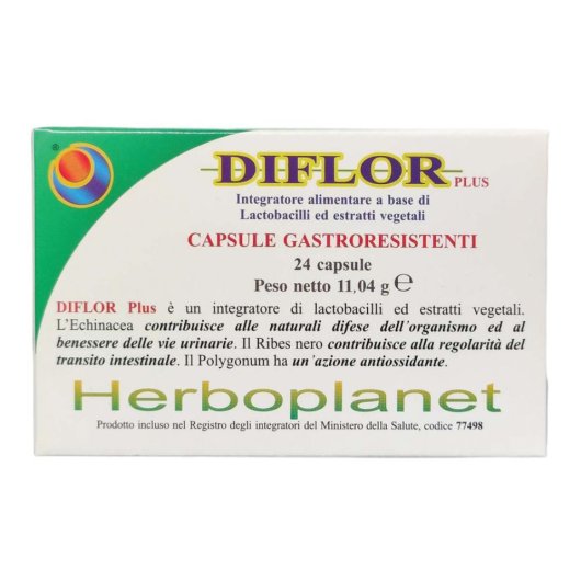 Diflor Plus - Herboplanet - 24 capsule - Integratore alimentare che contribuisce alle naturali difese dell'organismo, al benessere delle vie urinarie, alla regolarità del transito intestinale