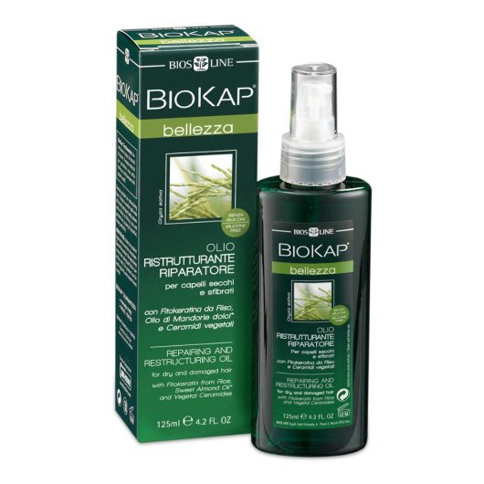 BioKap Bellezza Olio Ristrutturante Riparatore - Bios Line - 125 ml - Olio per capelli secchi, sfibrati e aridi e per aiutare a prevenire le doppie punte