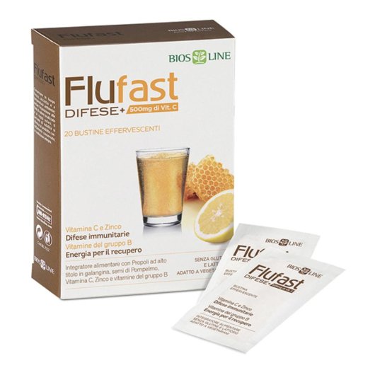 Flufast Difese+ - Bios Line - 20 bustine - Integratore alimentare che fornisce energia per il recupero post-influenzali e le naturali difese dell’organismo