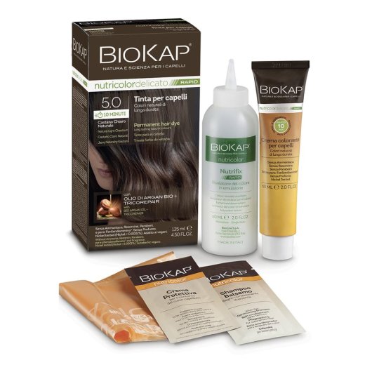 BioKap - Nutricolor - Delicato Rapid (5,0 Castano chiaro) - Bios Line - 135 ml - Tinta che aiuta a coprire i capelli bianchi più velocemente delle altre colorazioni