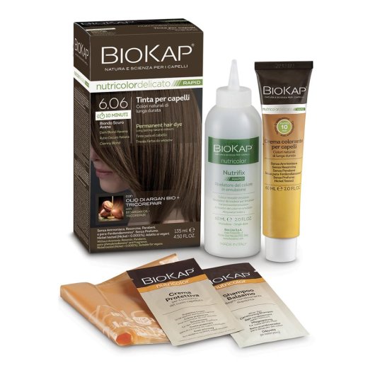 BioKap -  Nutricolor - Delicato Rapid (6,06 Biondo scuro avana) - Bios Line - 135 ml - Tinta che aiuta a coprire i capelli bianchi più velocemente delle altre colorazioni