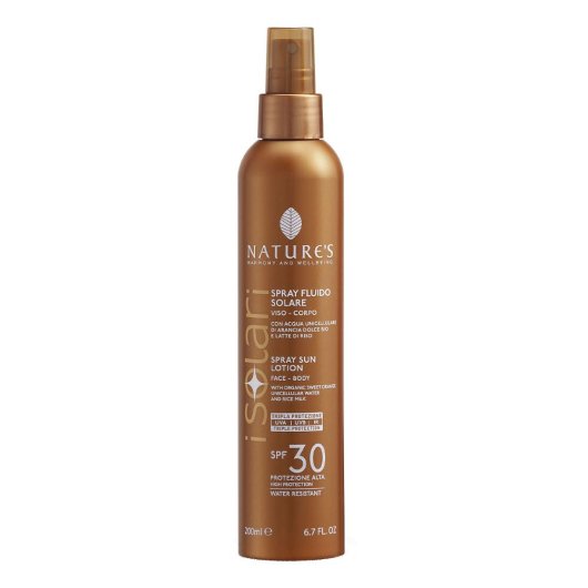 Nature's - I Solari - Spray Fluido Solare SPF 30 - Bios Line - 200 ml - Leggera emulsione spray che offre tripla protezione (UVA, UVB, IR) dal sole