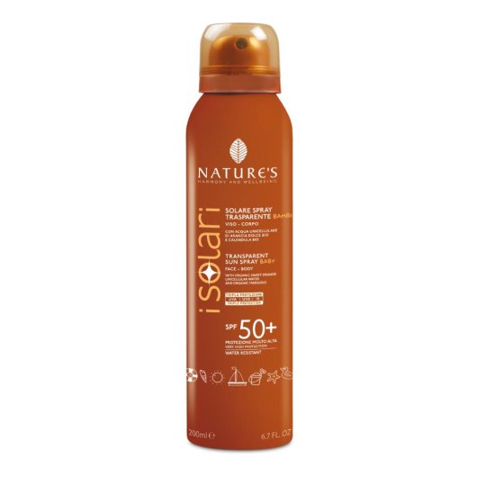 Nature's - I Solari - Solare Spray Trasparente SPF 50+ - Bios Line - 200 ml - Spray trasparente che offre tripla protezione (UVA, UVB, IR) dal sole