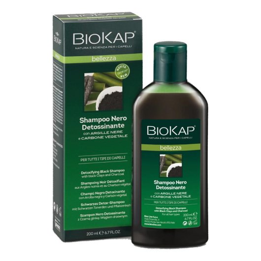 BioKap Bellezza Shampoo Nero Detossinante - Bios Line -  200 ml - Shampoo con carbone vegetale ad azione detossinante e antiprurito