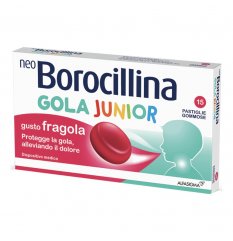 NeoBorocillina Gola Junior (Fragola) - Alfasigma - 15 pastiglie gommose - Trattamento per il mal di gola dei bambini