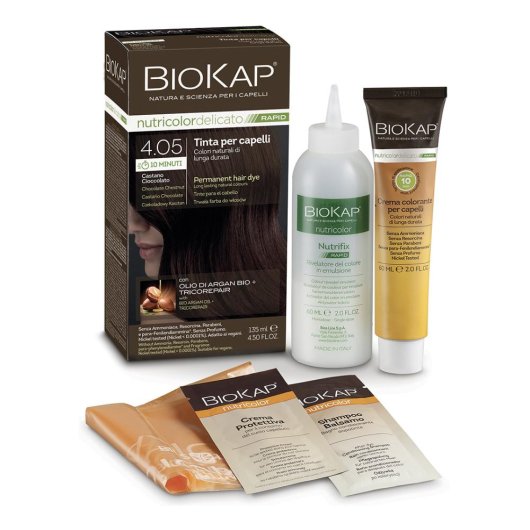 BioKap - Nutricolor - Delicato Rapid (4,05 Castano cioccolato) - Bios Line - 135 ml - Tinta che aiuta a coprire i capelli bianchi più velocemente delle altre colorazioni