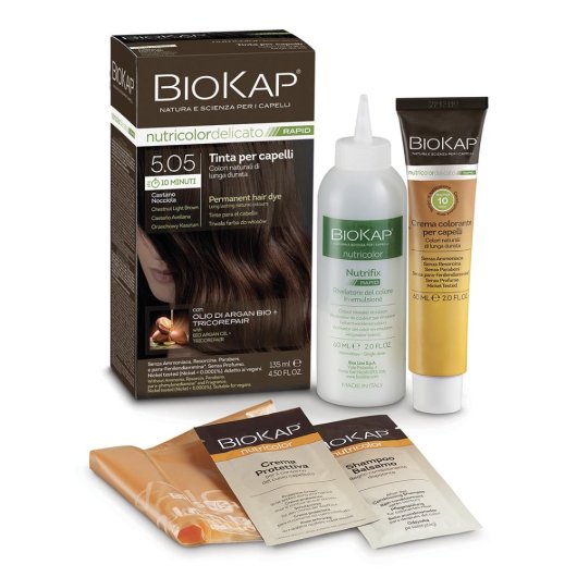 BioKap - Nutricolor - Delicato Rapid (5,05 Castano nocciola) - Bios Line - 135 ml - Tinta che aiuta a coprire i capelli bianchi più velocemente delle altre colorazioni