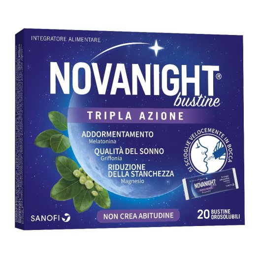 Novanight Tripla azione - Opella - 20 bustine - Integratore alimentare che aiuta a ritrovare il naturale ciclo del sonno