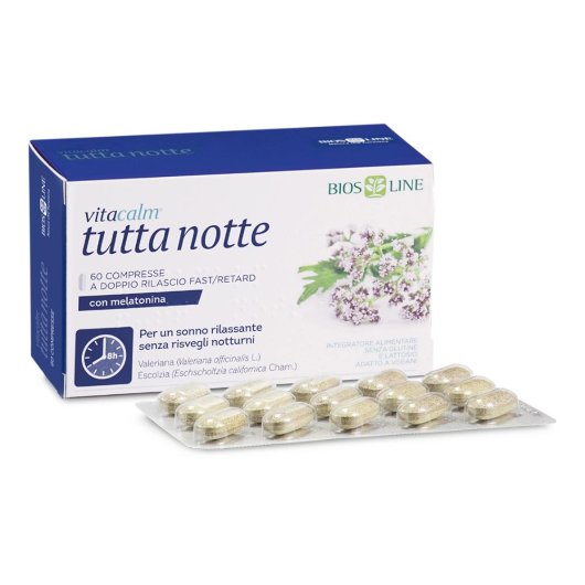 vitacalm - tutta notte (con Melatonina) - Bios Line - 60 compresse - Integratore alimentare con Melatonina che favorisce il rilassamento e il sonno