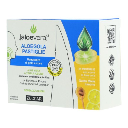 Aloegola Limone e Miele - Zuccari - Integratore per Gola e Voce 20 Pastiglie da 2,5 g