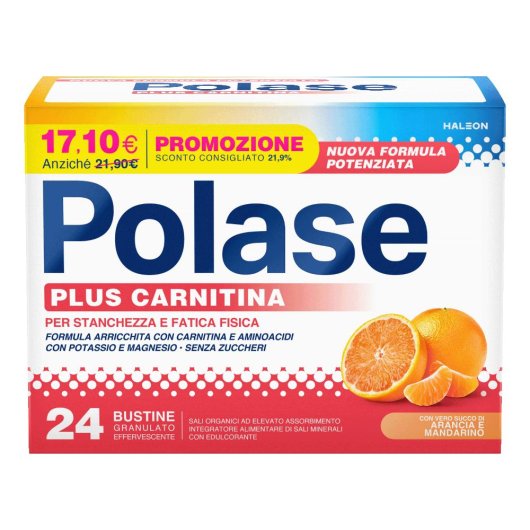 Polase Plus Carnitina - 24 Bustine – Integratore contro Stanchezza e Fatica Fisica con Magnesio, Potassio, Taurina e L-Carnitina – Senza Zuccheri