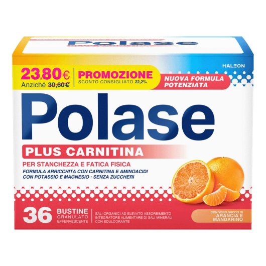 Polase Plus Carnitina - 36 Bustine – Integratore contro Stanchezza e Fatica Fisica con Magnesio, Potassio, Taurina e L-Carnitina – Senza Zuccheri