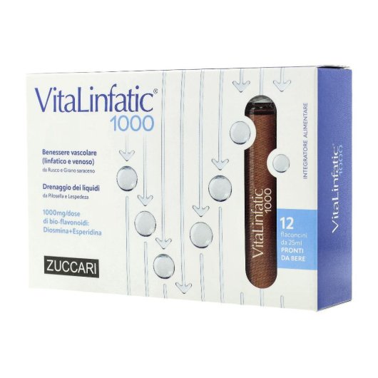 VitaLinfatic 1000 - Zuccari – 12 Flaconcini - Integratore Drenante e per il Microcircolo con Diosmina Micronizzata, Nopal e Rusco VitaLinfatic 1000 - Zuccari – 12 Flaconcini - Integratore Drenante e per il Microcircolo con Diosmina Micronizzata, Nopal e Rusco