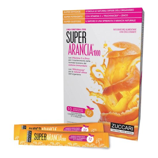 Super Arancia 1000 - Zuccari - 10 stick-pack - Integratore alimentare che rinforza il sistema immunitario e le naturali difese, con Vitamina C