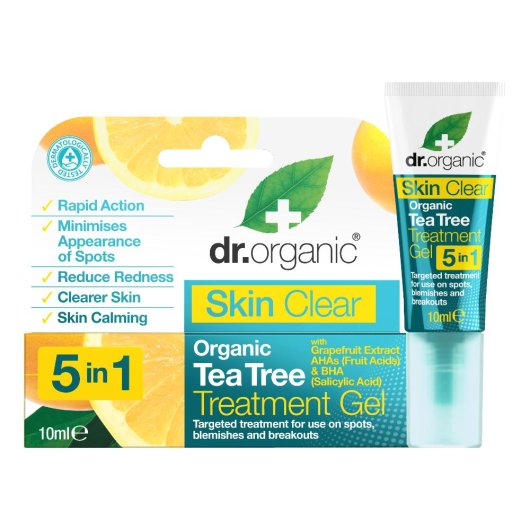 Dr Organic - Tea Tree Treatment Gel - Optima Naturals - Flacone  da 10 ml - Trattamento gel per attenuare il rossore della pelle e ridurne le imperfezioni