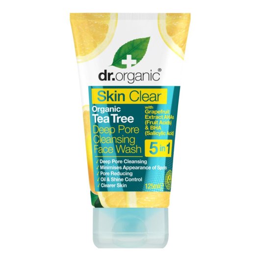 Dr Organic - Tea Tree Deep Pore Cleansing Face Wash - Optima Naturals - Flacone da 125 ml - Detergente viso ad azione purificante, che libera i pori dalle impurità