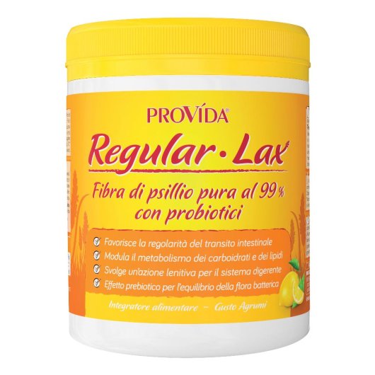 ProVìda - Regular Lax (gusto agrumi) - Optima Naturals - Barattolo da 150 grammi - Integratore alimentare a base di fibra di Psillio, che riequilibra la flora intestinale