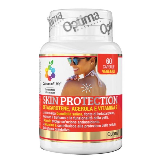 Colours of Life - Skin Protection - Optima Naturals - 60 capsule vegetali - Integratore alimentare per il benessere della pelle con Betacarotene, Acerola e Vitamina E 