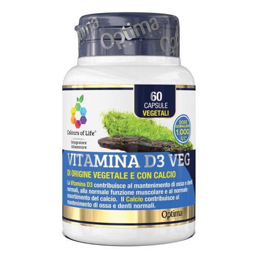 Colours of Life - Vitamina D3 Veg - Optima Naturals - 60 compresse - Integratore alimentare di Vitamina D3 adatto alla dieta vegana e vegetariana