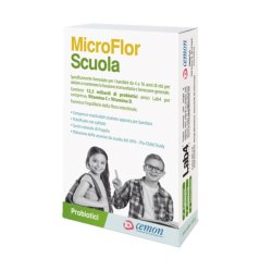 Microflor Scuola - CEMON - Confezione da 30 compresse masticabili - Integratore a base di probiotici, vitamine C e D, formulato per bambini.