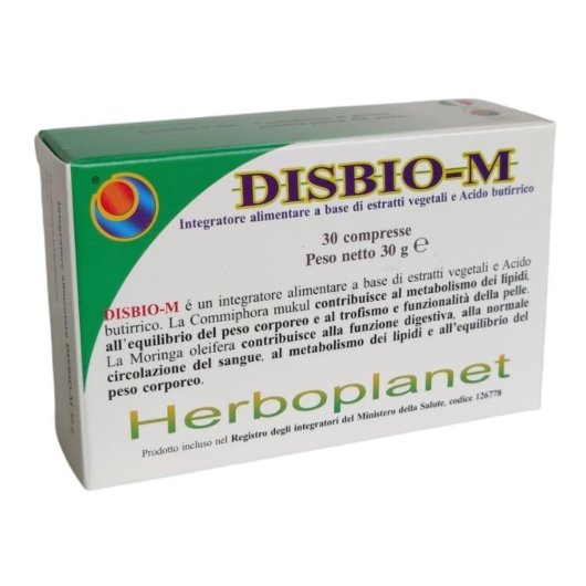 Disbio-M - Herboplanet - 30 compresse - Integratore alimentare che contribuisce al metabolismo dei lipidi, all'equilibrio del peso corporeo e alla funzione digestiva