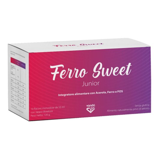 Ferro Sweet Junior - Vanda Omeopatici - 10 flaconi monodose da 10 ml - Integratore alimentare di Ferro 